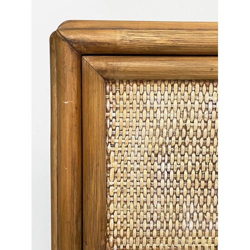 122 - BAMBOO CHEST, wicker panelled and cane bound with five drawers, 73cm W x 43cm D x 90cm H.