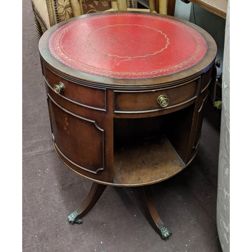 115 - REVOLVING BOOKCASE, 52cm W x 72cm H, Regency style cylindrical mahogany with red tooled leather inla... 