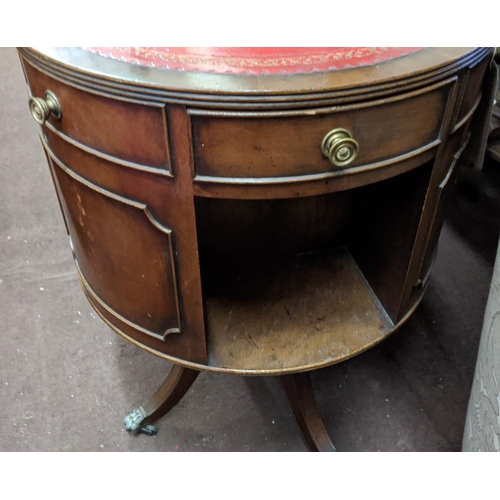 115 - REVOLVING BOOKCASE, 52cm W x 72cm H, Regency style cylindrical mahogany with red tooled leather inla... 