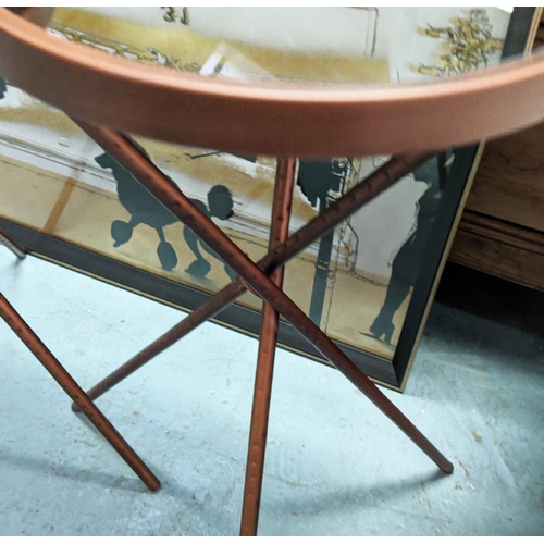 512 - SIDE TABLES, a graduated pair, 35cm diam. x 71cm H at largest, 1950s Italian style, mirror and coppe... 