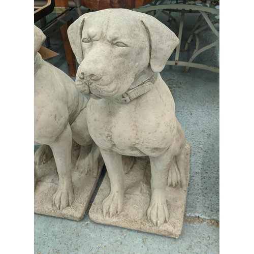 524 - HOUNDS, a pair, composite stone, 73cm H, approx. (2)