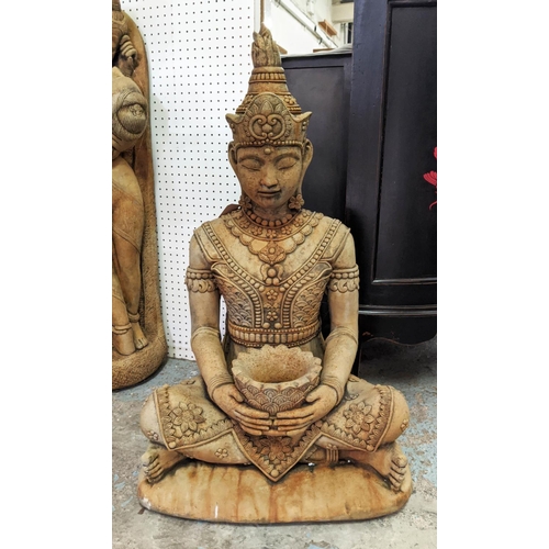 527 - SEATED BUDDAH WITH OFFERING BOWL, composite stone, 81cm H, approx.