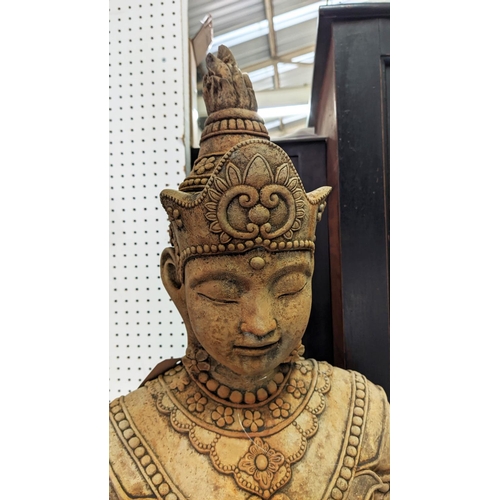 527 - SEATED BUDDAH WITH OFFERING BOWL, composite stone, 81cm H, approx.