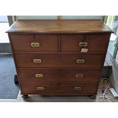 159 - CAMPAIGN STYLE CHEST, 98cm x 108cm H x 44cm D, 19th century Anglo Indian teak, of five drawers with ... 