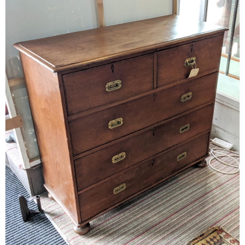 159 - CAMPAIGN STYLE CHEST, 98cm x 108cm H x 44cm D, 19th century Anglo Indian teak, of five drawers with ... 