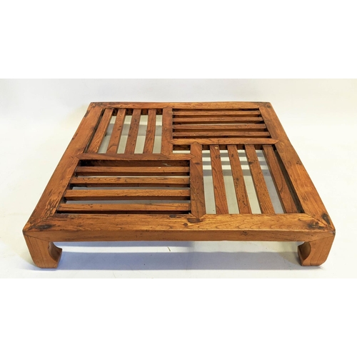 179 - LOW TABLE, Chinese slatted top design, 65cm x 66.5cm x 12cm.