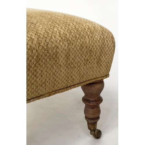 110 - WINDOW SEAT, Victorian style mahogany and stitched yellow chenille upholstery, 109cm W x 46cm D x 38... 