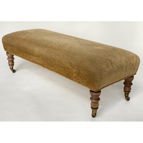 110 - WINDOW SEAT, Victorian style mahogany and stitched yellow chenille upholstery, 109cm W x 46cm D x 38... 