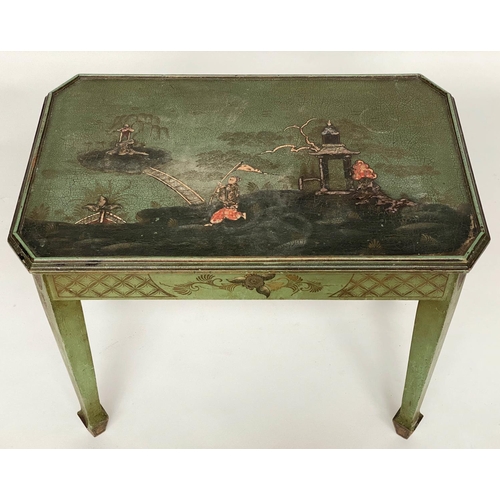 126 - SIDE TABLE, 1930s green lacquered and polychrome and gilt Chinoiserie decorated. H 48cm, W 60cm, D 3... 