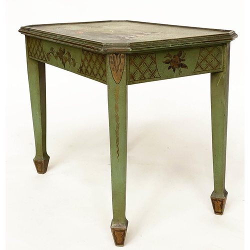 126 - SIDE TABLE, 1930s green lacquered and polychrome and gilt Chinoiserie decorated. H 48cm, W 60cm, D 3... 