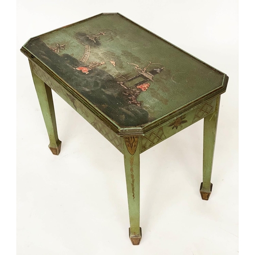 126 - SIDE TABLE, 1930s green lacquered and polychrome and gilt Chinoiserie decorated. H 48cm, W 60cm, D 3... 