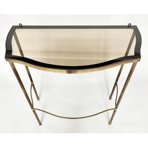 151 - CONSOLE TABLE, 1970s Maison Jansen style brass and glazed of serpentine outline, 77cm W x 38cm D x 7... 