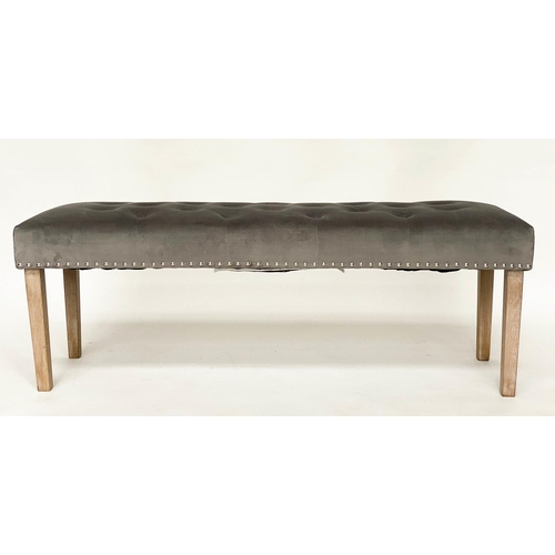 290 - WINDOW SEAT, 142cm W x 47cm D x 51cm H, buttoned velvet upholstered, raised upon grey finished frame... 