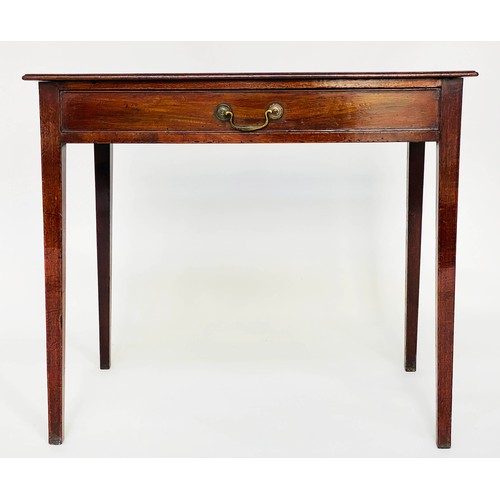 120 - WRITING TABLE, George III period mahogany with fold width frieze drawer and square sections supports... 