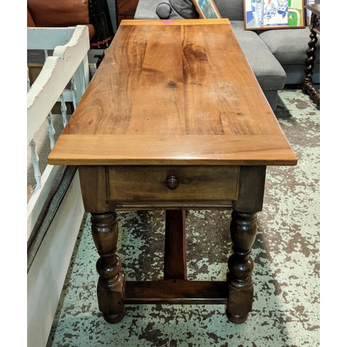 238 - SWISS DINING TABLE, 19th century walnut with drawer on each end and hand carved detail comes with mo... 