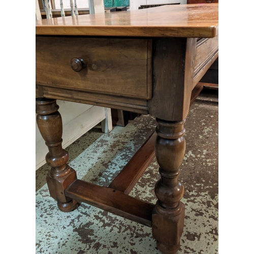 238 - SWISS DINING TABLE, 19th century walnut with drawer on each end and hand carved detail comes with mo... 