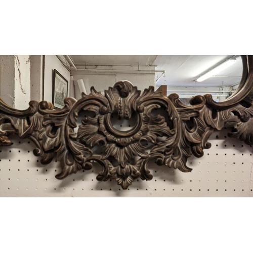 236 - WALL MIRRORS, a pair, Rococo style, ebonised wood finish with scrolled acanthus leaf frames, 117cm H... 