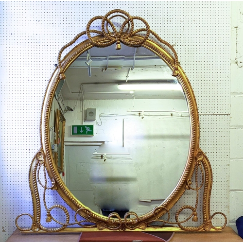 234 - OVERMANTEL MIRROR, 152cm H x 147cm, Victorian giltwood rope twist detail.