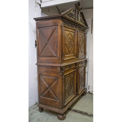 229 - BUFFET A DEUX CORPS, 236cm H x 157cm W x 60cm D,  Louis XIII, first half 17th century walnut with fo... 