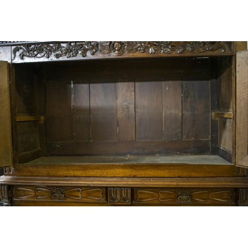 229 - BUFFET A DEUX CORPS, 236cm H x 157cm W x 60cm D,  Louis XIII, first half 17th century walnut with fo... 