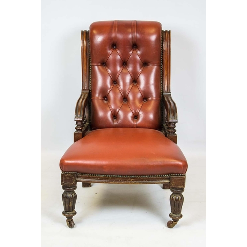 220 - LIBRARY ARMCHAIR, 91cm H x 63cm, Victorian mahogany and leather upholstered.