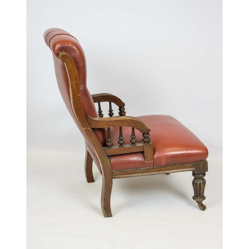 220 - LIBRARY ARMCHAIR, 91cm H x 63cm, Victorian mahogany and leather upholstered.