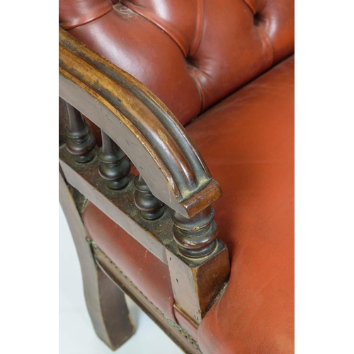 220 - LIBRARY ARMCHAIR, 91cm H x 63cm, Victorian mahogany and leather upholstered.