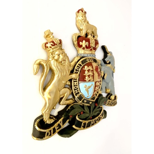 321 - ARMORIAL WALL RELIEF PLAQUE, 75cm x 70cm, polychrome finish.