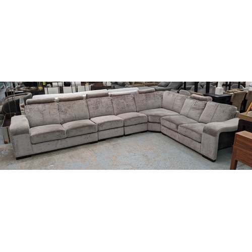 535 - CORNER SOFA, modular, light grey upholstered, single arm end sections - 150cm wide, corner piece - 1... 