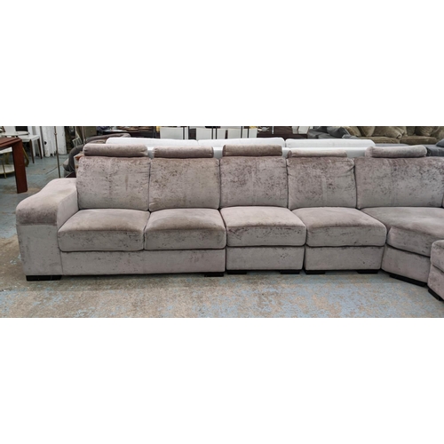 535 - CORNER SOFA, modular, light grey upholstered, single arm end sections - 150cm wide, corner piece - 1... 