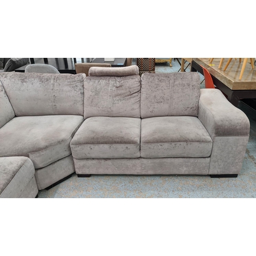 535 - CORNER SOFA, modular, light grey upholstered, single arm end sections - 150cm wide, corner piece - 1... 