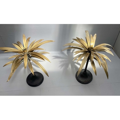 323 - PALM TREE CANDLESTICKS, pair, 40cm high, gilt palm leaves detail. (2)