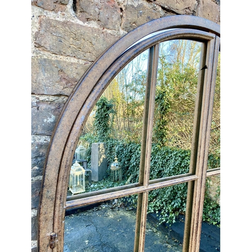 326 - ARCHITECTURAL GARDEN MIRROR, 180cm H x 75cm, gated design.