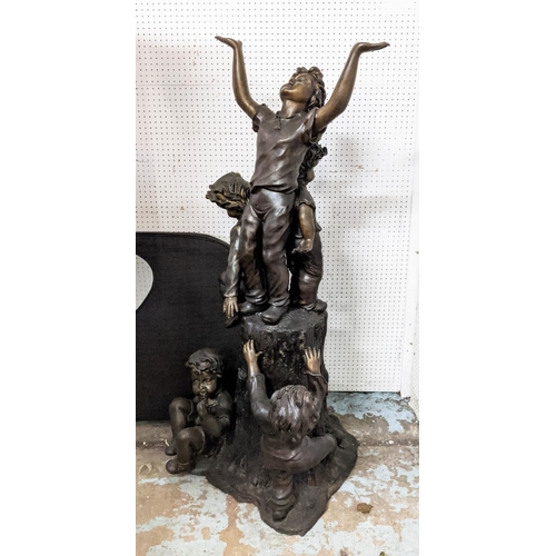 313 - CHILDREN PLAYING AROUND A TREE STUMP, perdu cast bronze, 136cm H.