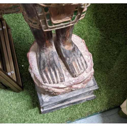 314 - BUDDHA WITH OFFERING BOWL, carved wood, with glass detail, 164cm H.