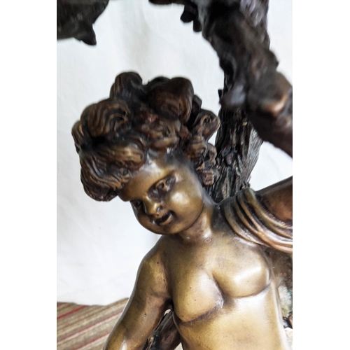 318 - PUTTI CANDELABRA, a pair, spelter, each 5 branch, 68cm H. (2)