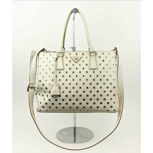 41 - PRADA CITYCALF TALCO EYELET TOTE BAG, double rolled top handles with removable shoulder strap, main ... 