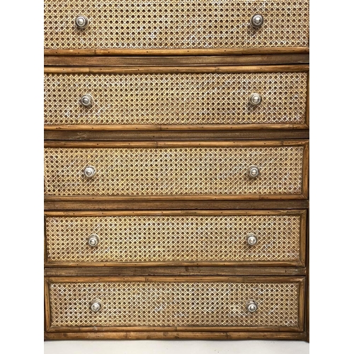 368 - FAUX BAMBOO CHEST, wicker panelled with four long drawers, 79cm W x 97cm H x 40cm D.