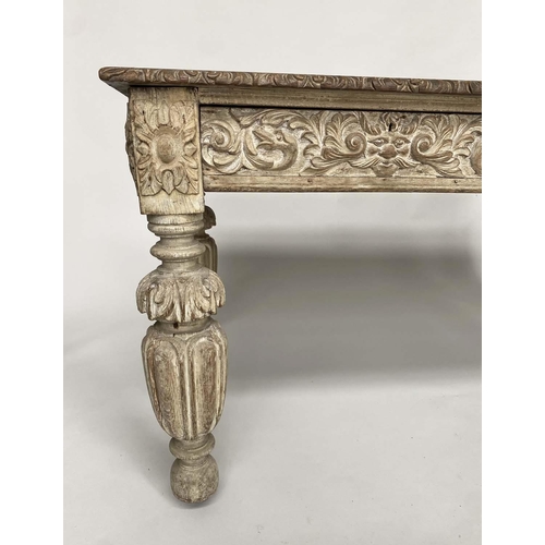 280 - LIBRARY TABLE, Victorian grey gothic oak with tooled leather above lion mask frieze and two drawers ... 