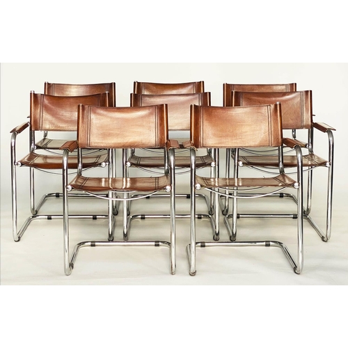 282 - DINING ARMCHAIRS, a set of eight cantilever and stitched tan leather after a design by Mart Stam. (8... 