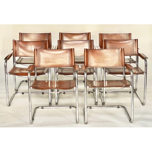 282 - DINING ARMCHAIRS, a set of eight cantilever and stitched tan leather after a design by Mart Stam. (8... 