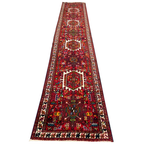 101 - PERSIAN KARAJA RUNNER, 395cm x 75cm.