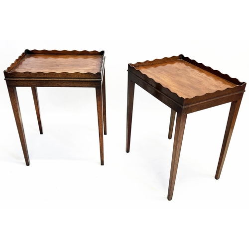 114 - LAMP TABLES, a pair, George III design mahogany scalloped edged gallery tops on square tapered legs,... 