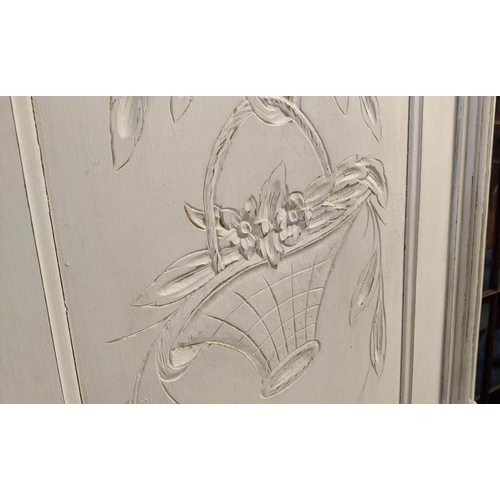 161 - ARMOIRE, 142cm W x 60cm D x 228cm, 19th French later painted with carved detail, two doors, shelf an... 