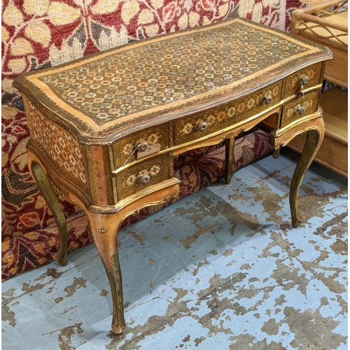 173 - WRITING DESK, Florentine giltwood and painted, comprising five drawers on cabriole legs, 75cm H x 90... 