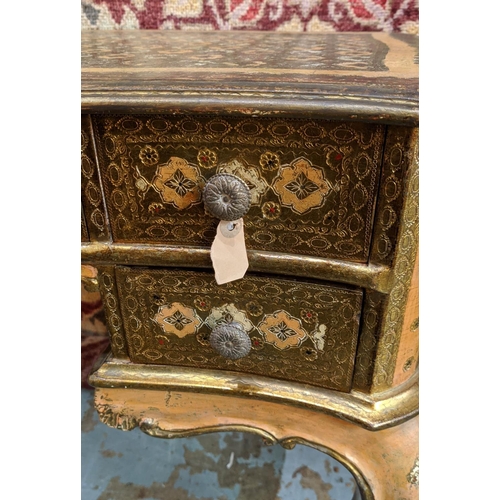 173 - WRITING DESK, Florentine giltwood and painted, comprising five drawers on cabriole legs, 75cm H x 90... 