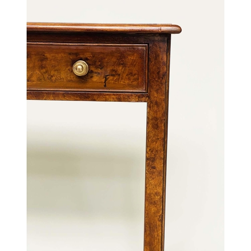 174 - HALL TABLE, George III design burr walnut and crossbanded with four frieze drawers and chanelled squ... 