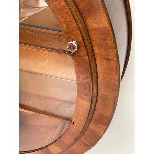 180 - CIRCULAR ART DECO DISPLAY CASE, burr walnut with two glazed doors and shelves, 129cm H x 119cm W x 3... 