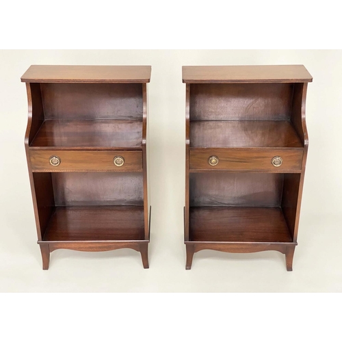 185 - BEDSIDE CABINETS, a pair, George III style mahogany each with shelf, drawer and undertier, 44cm x 77... 