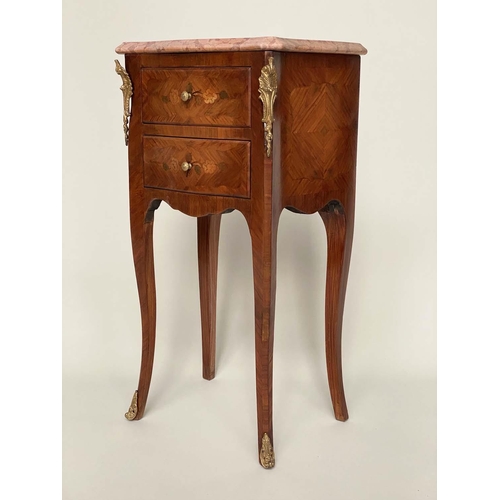 187 - TABLES DE NUIT, a pair, French Kingwood, marquetry and gilt metal mounted each with marble top and t... 